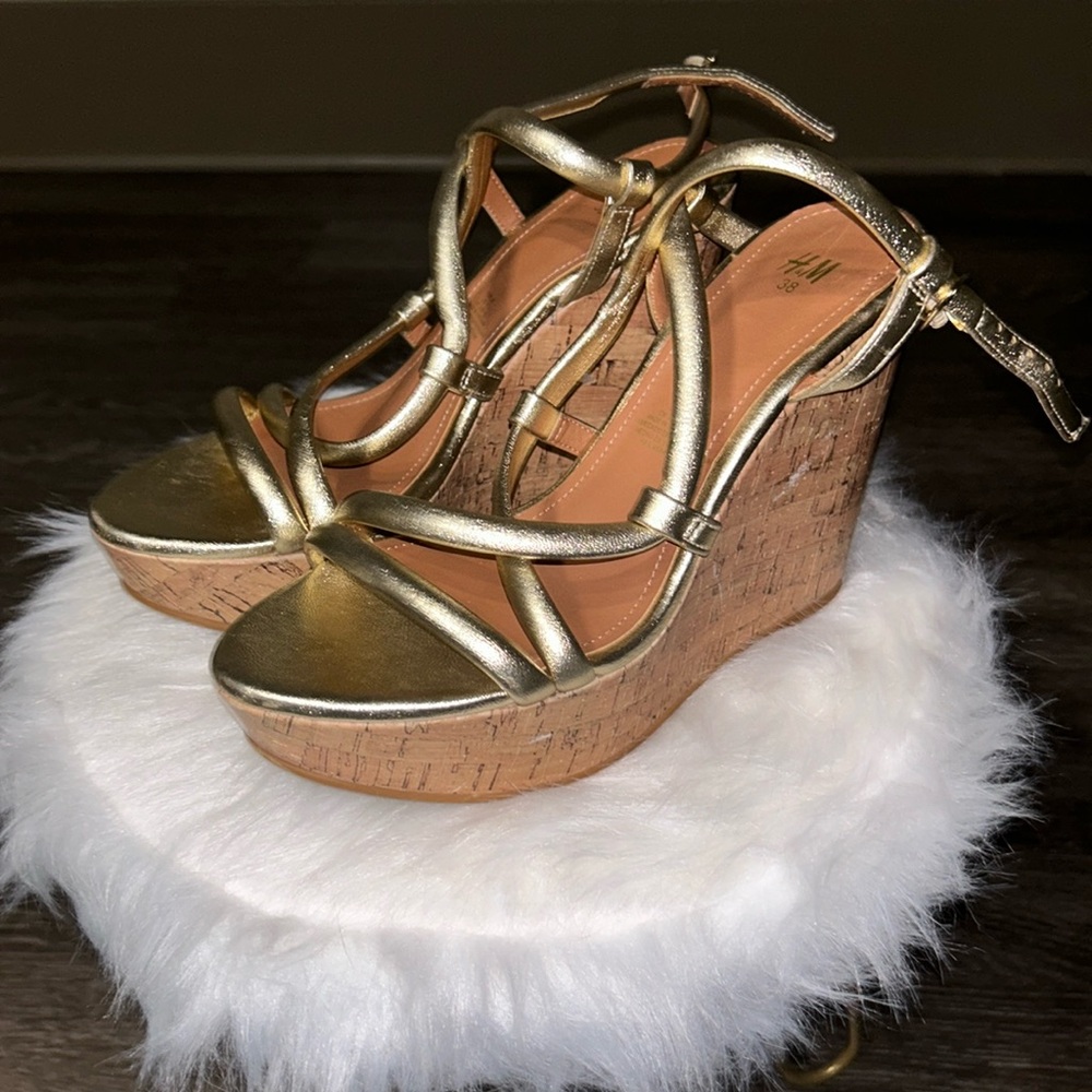H&M Gold Strappy Wedge Sandals